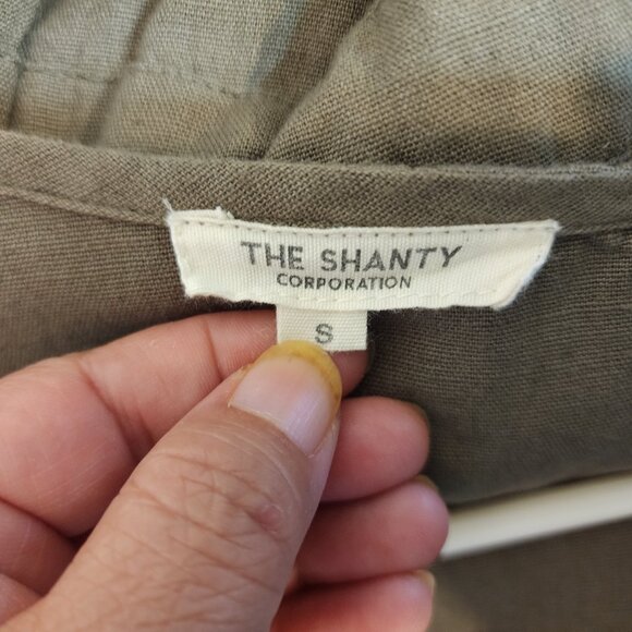 The Shanty corporation Cotton Flax Utility Slvless Jumpsuit Green Women S Chic - Picture 2 of 16